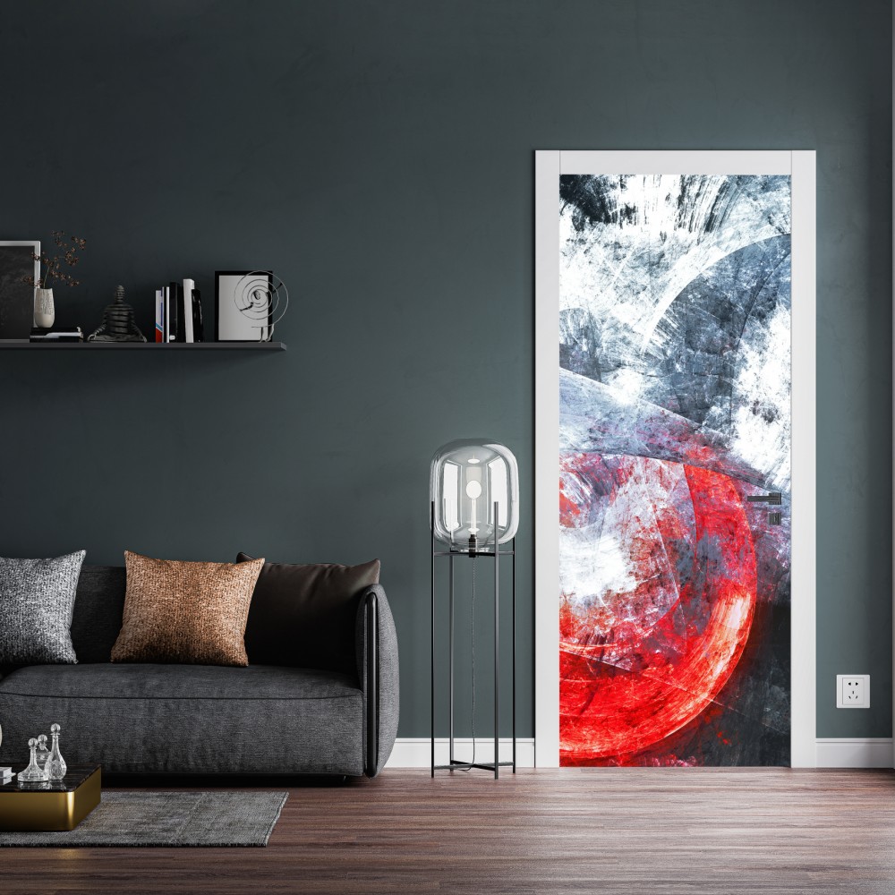 Türaufkleber dynamische rote und weiße abstrakte komposition – Wallnifity® Türaufkleber dynamische rote und weiße abstrakte komposition – Wallnifity®