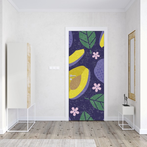 Türaufkleber verspieltes pflaumenmuster mit blättern – Wallnifity® Türaufkleber verspieltes pflaumenmuster mit blättern – Wallnifity®
