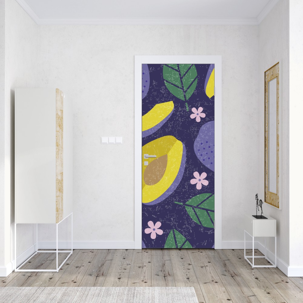 Türaufkleber verspieltes pflaumenmuster mit blättern – Wallnifity® Türaufkleber verspieltes pflaumenmuster mit blättern – Wallnifity®