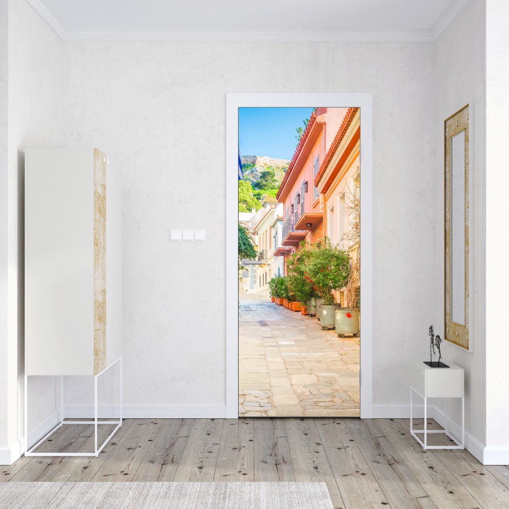 Türaufkleber sonnige griechische gasse mit bougainvillea – Wallnifity® Türaufkleber sonnige griechische gasse mit bougainvillea – Wallnifity®