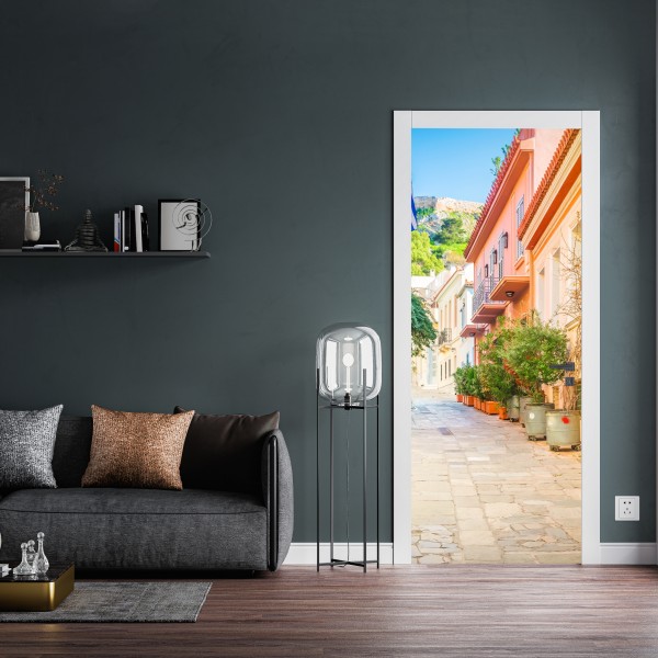 Türaufkleber sonnige griechische gasse mit bougainvillea – Wallnifity® Türaufkleber sonnige griechische gasse mit bougainvillea – Wallnifity®