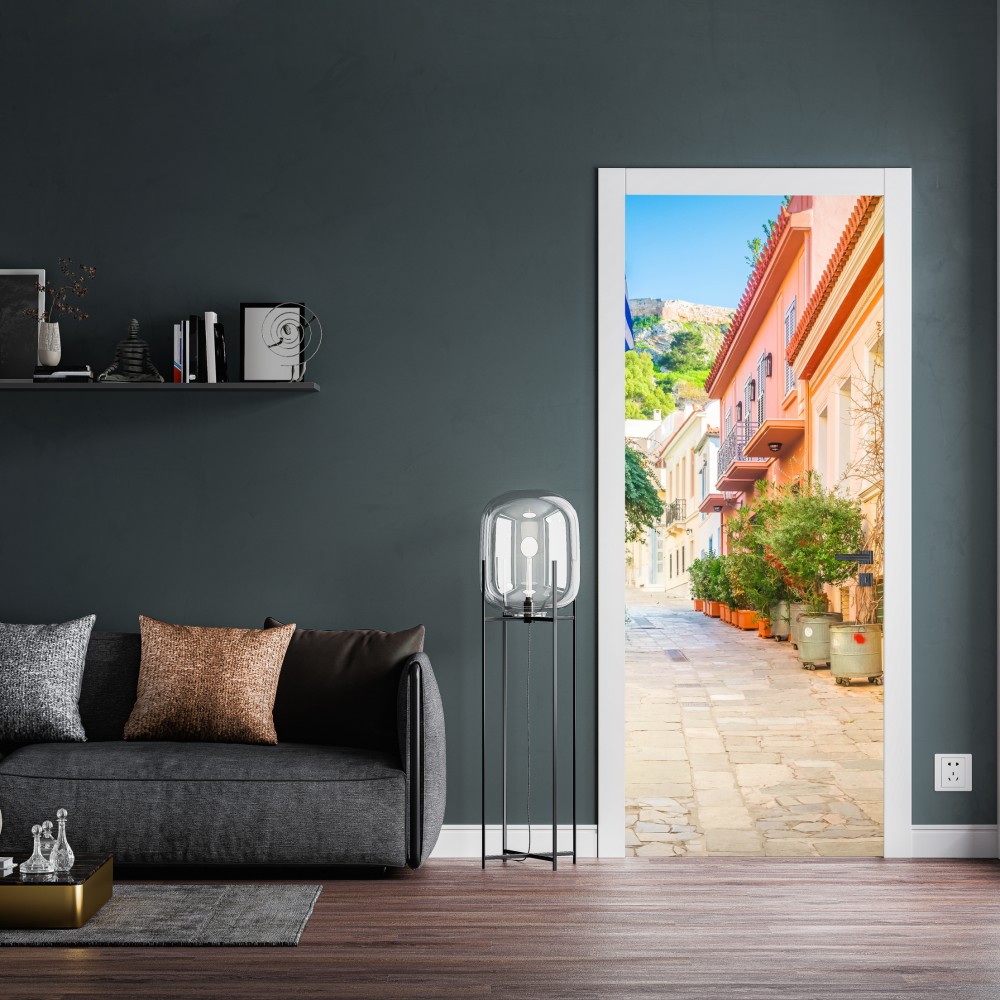 Türaufkleber sonnige griechische gasse mit bougainvillea – Wallnifity® Türaufkleber sonnige griechische gasse mit bougainvillea – Wallnifity®