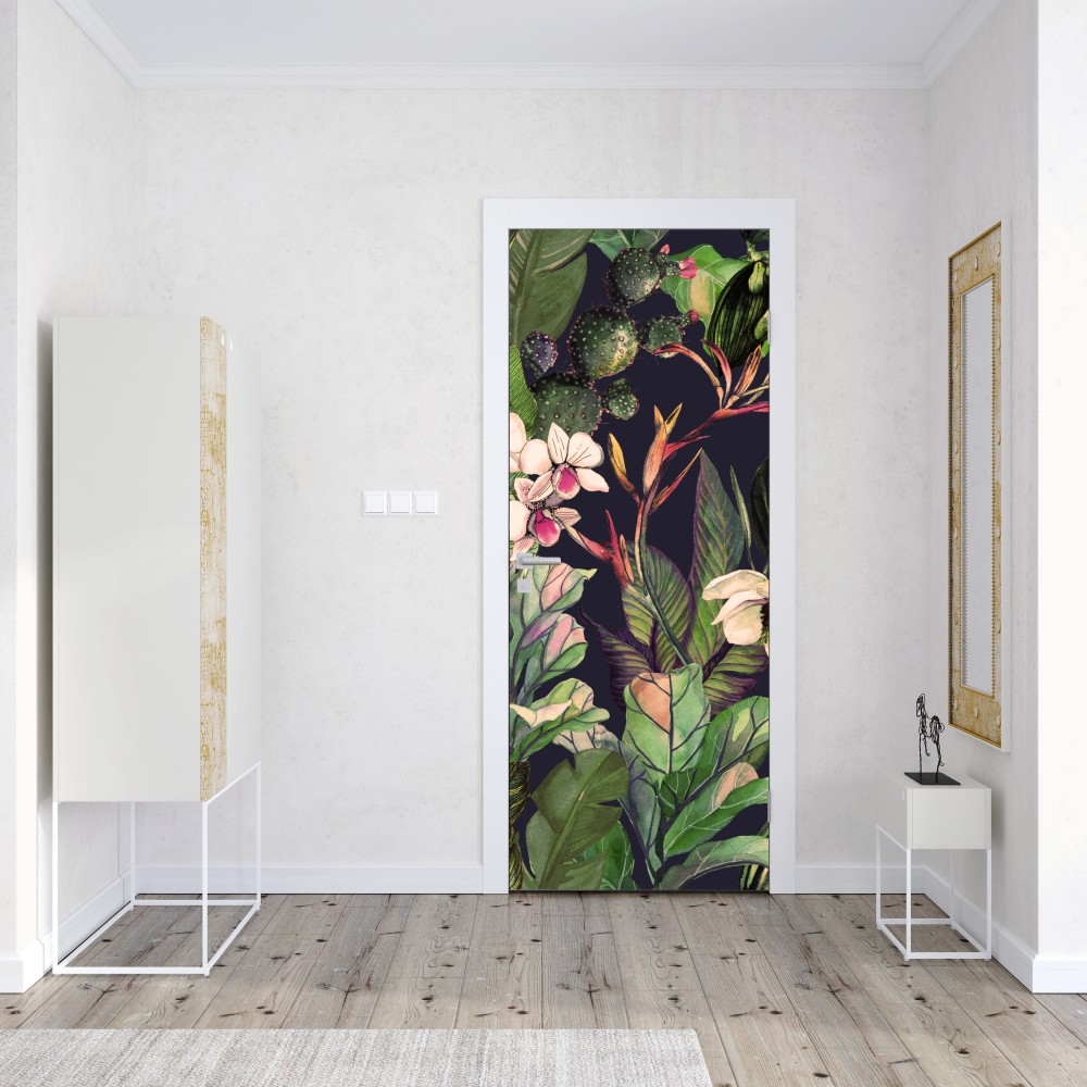Türaufkleber tropisches aquarell botanikmuster – Wallnifity® Türaufkleber tropisches aquarell botanikmuster – Wallnifity®