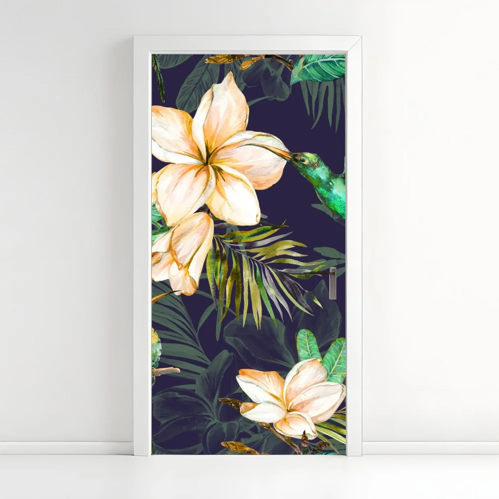 Türaufkleber tropische kolibris und plumeria in aquarell – Wallnifity® Türaufkleber tropische kolibris und plumeria in aquarell – Wallnifity®