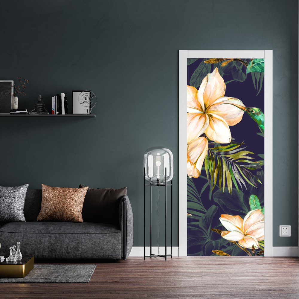 Türaufkleber tropische kolibris und plumeria in aquarell – Wallnifity® Türaufkleber tropische kolibris und plumeria in aquarell – Wallnifity®