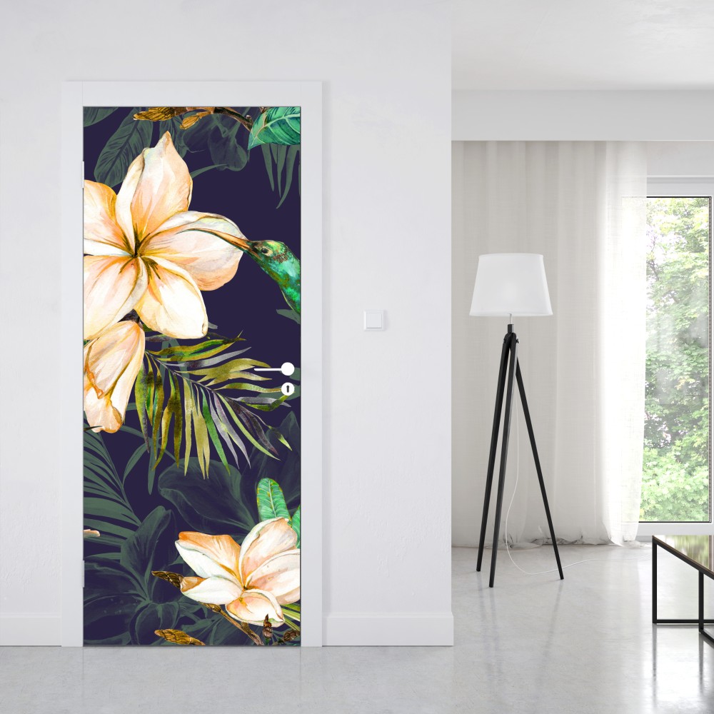 Türaufkleber tropische kolibris und plumeria in aquarell – Wallnifity® Türaufkleber tropische kolibris und plumeria in aquarell – Wallnifity®