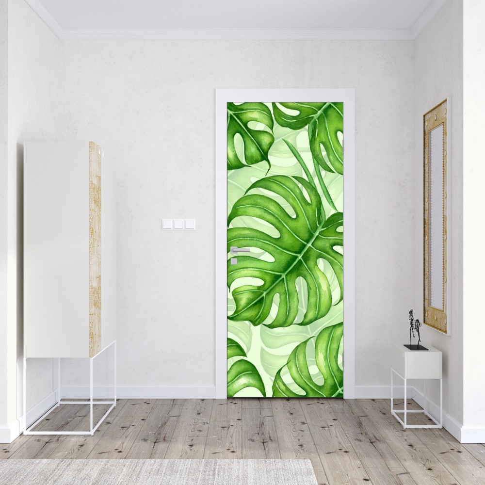 Türaufkleber aquarell monstera blättermuster – Wallnifity® Türaufkleber aquarell monstera blättermuster – Wallnifity®