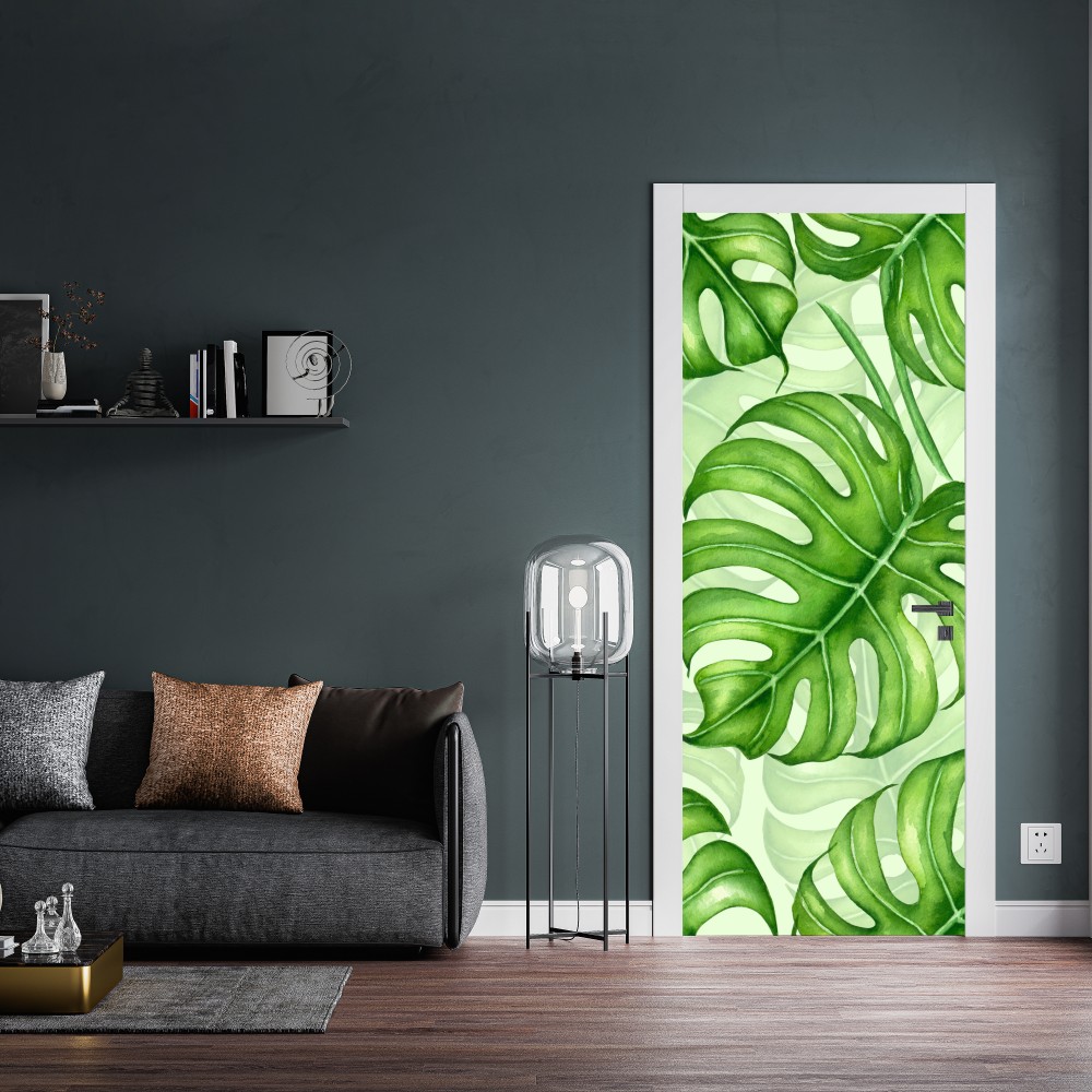 Türaufkleber aquarell monstera blättermuster – Wallnifity® Türaufkleber aquarell monstera blättermuster – Wallnifity®