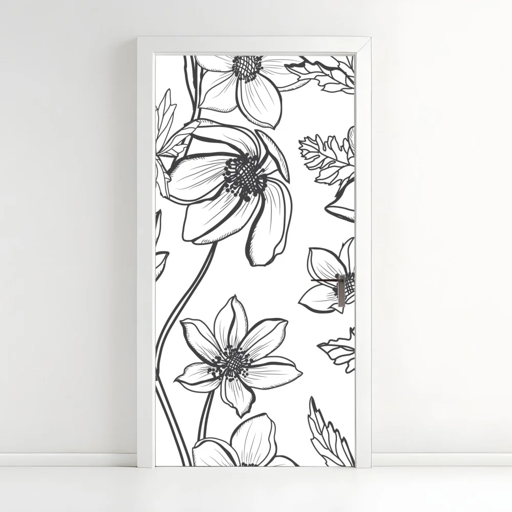 Türaufkleber botanische linienzeichnung mit blumen – Wallnifity® Türaufkleber botanische linienzeichnung mit blumen – Wallnifity®