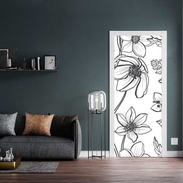 Türaufkleber elegantes rosa linienblumenmuster – Wallnifity®