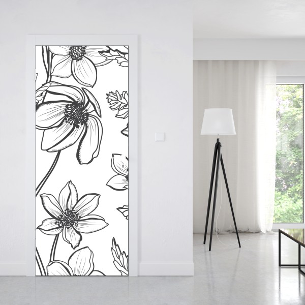 Türaufkleber botanische linienzeichnung mit blumen – Wallnifity® Türaufkleber botanische linienzeichnung mit blumen – Wallnifity®