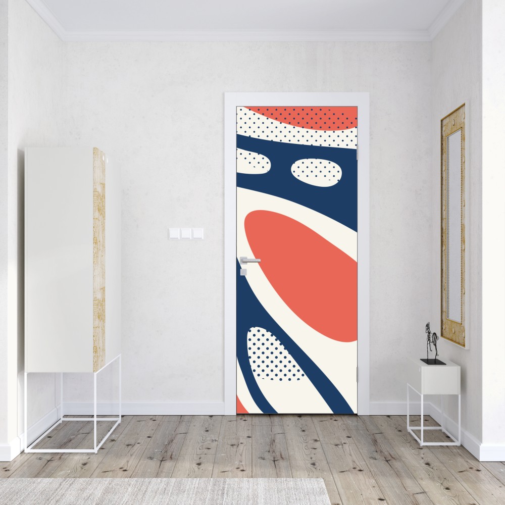 Türaufkleber retro korallenrot und marineblau abstraktes muster – Wallnifity® Türaufkleber retro korallenrot und marineblau abstraktes muster – Wallnifity®