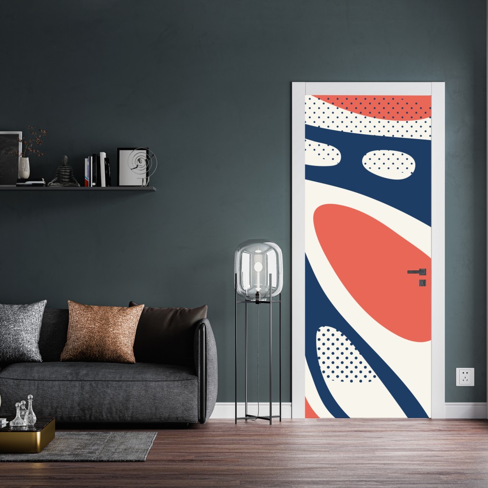 Türaufkleber retro korallenrot und marineblau abstraktes muster – Wallnifity® Türaufkleber retro korallenrot und marineblau abstraktes muster – Wallnifity®