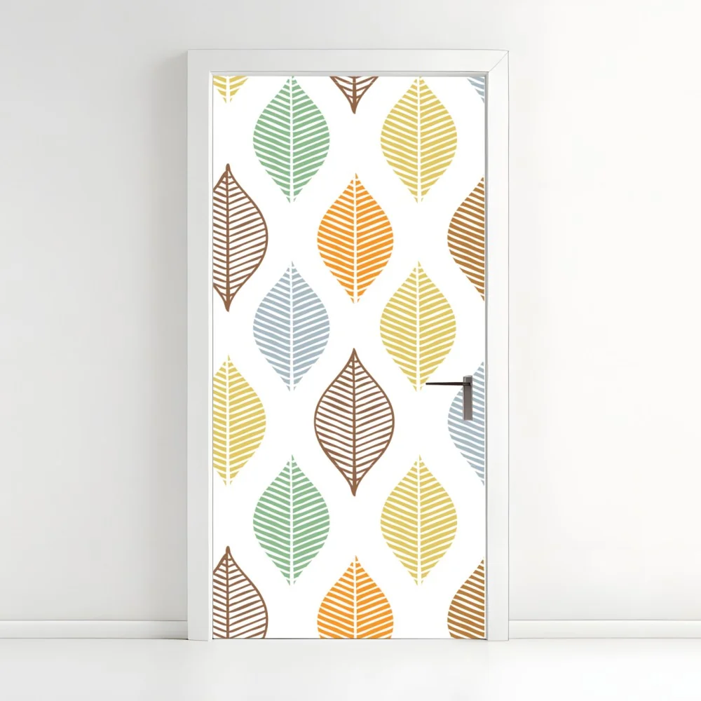 Türaufkleber pastelliges blättermuster für die wand – Wallnifity® Türaufkleber pastelliges blättermuster für die wand – Wallnifity®