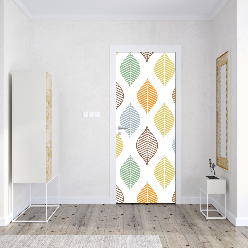Türaufkleber pastelliges blättermuster für die wand – Wallnifity® Türaufkleber pastelliges blättermuster für die wand – Wallnifity®