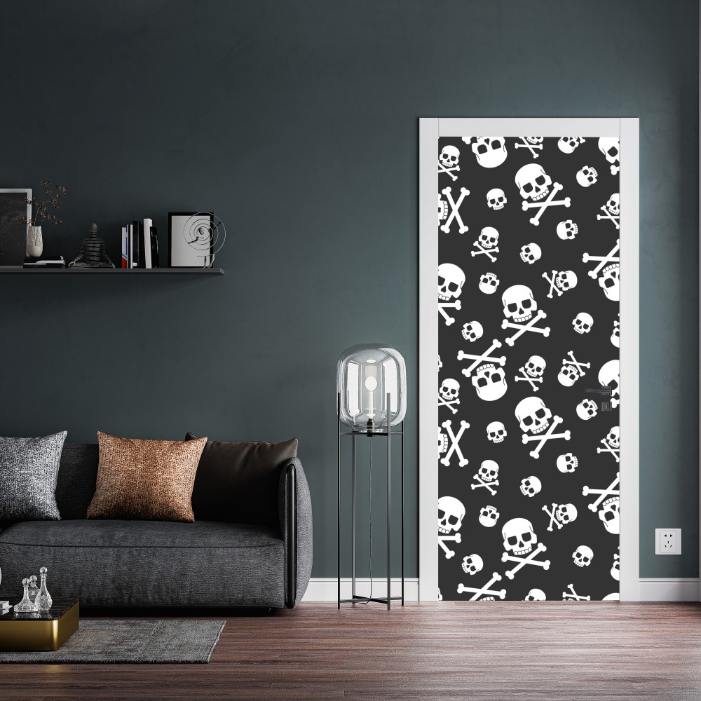 Türaufkleber weißes totenkopf muster auf grauem hintergrund – Wallnifity® Türaufkleber weißes totenkopf muster auf grauem hintergrund – Wallnifity®