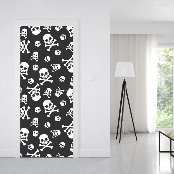 Türaufkleber weißes totenkopf muster auf grauem hintergrund – Wallnifity® Türaufkleber weißes totenkopf muster auf grauem hintergrund – Wallnifity®