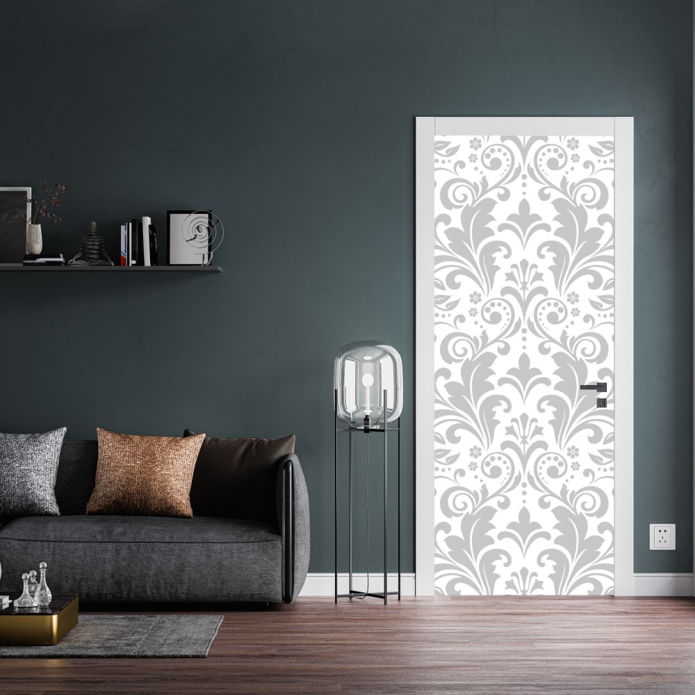 Türaufkleber elegantes graues damastmuster – Wallnifity® Türaufkleber elegantes graues damastmuster – Wallnifity®