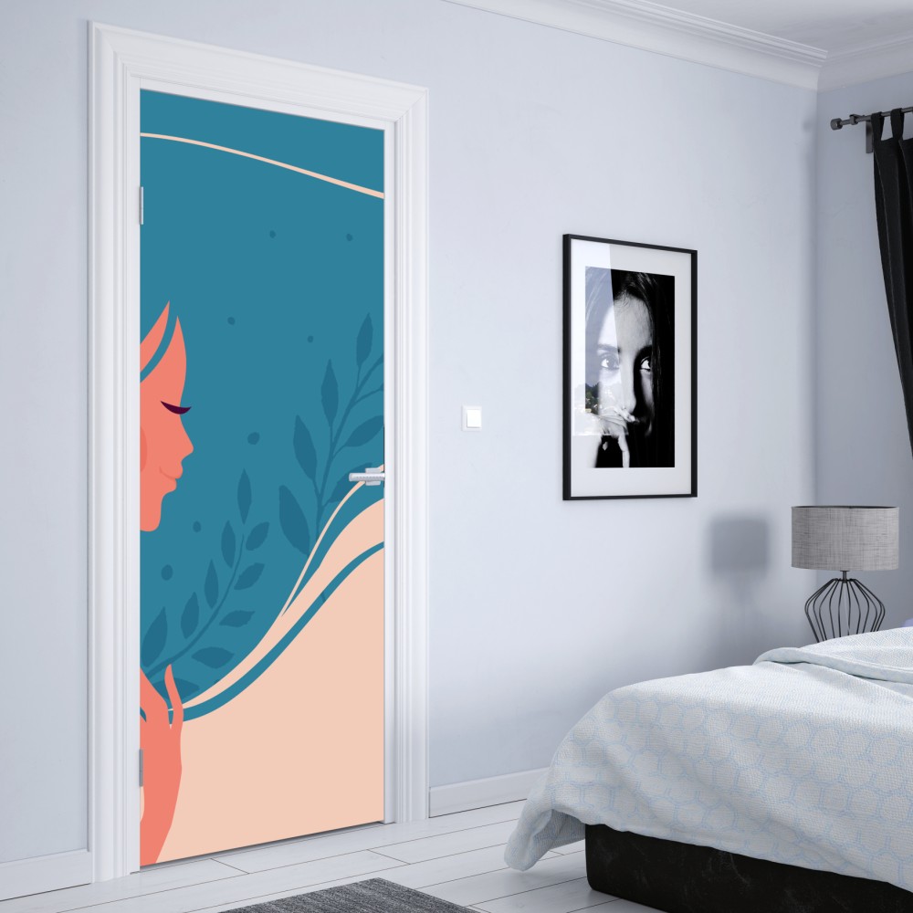 Türaufkleber sanftes blumiges profil mit fließendem haar – Wallnifity® Türaufkleber sanftes blumiges profil mit fließendem haar – Wallnifity®