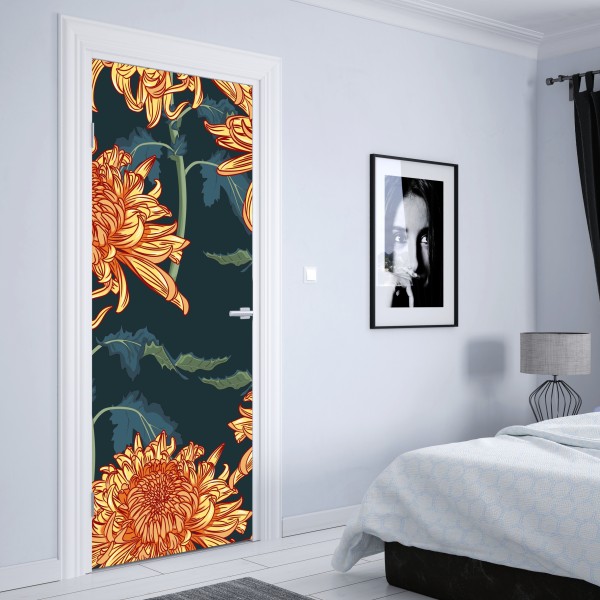 Türaufkleber goldene chrysantheme botanisches muster – Wallnifity® Türaufkleber goldene chrysantheme botanisches muster – Wallnifity®
