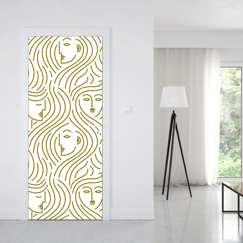 Türaufkleber goldene fließende gesichter nahtloses muster – Wallnifity® Türaufkleber goldene fließende gesichter nahtloses muster – Wallnifity®