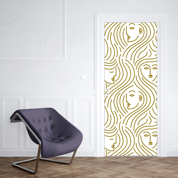 Türaufkleber goldene fließende gesichter nahtloses muster – Wallnifity® Türaufkleber goldene fließende gesichter nahtloses muster – Wallnifity®