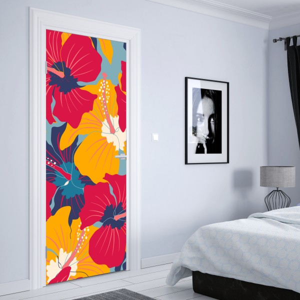 Türaufkleber goldene magnolie auf türkisfarbenem hintergrund – Wallnifity®