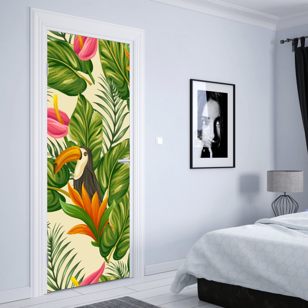 Türaufkleber tropisches botanisches muster mit tukan – Wallnifity® Türaufkleber tropisches botanisches muster mit tukan – Wallnifity®