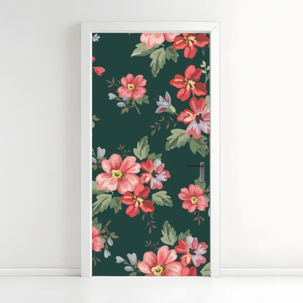 Türaufkleber vintage rosa blumenmuster auf tiefgrün – Wallnifity® Türaufkleber vintage rosa blumenmuster auf tiefgrün – Wallnifity®