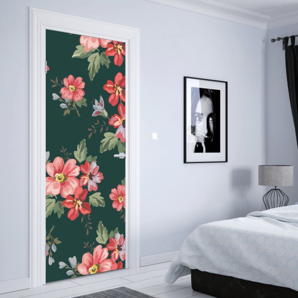 Türaufkleber vintage rosa blumenmuster auf tiefgrün – Wallnifity® Türaufkleber vintage rosa blumenmuster auf tiefgrün – Wallnifity®