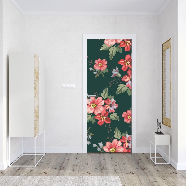 Türaufkleber vintage rosa blumenmuster auf tiefgrün – Wallnifity® Türaufkleber vintage rosa blumenmuster auf tiefgrün – Wallnifity®