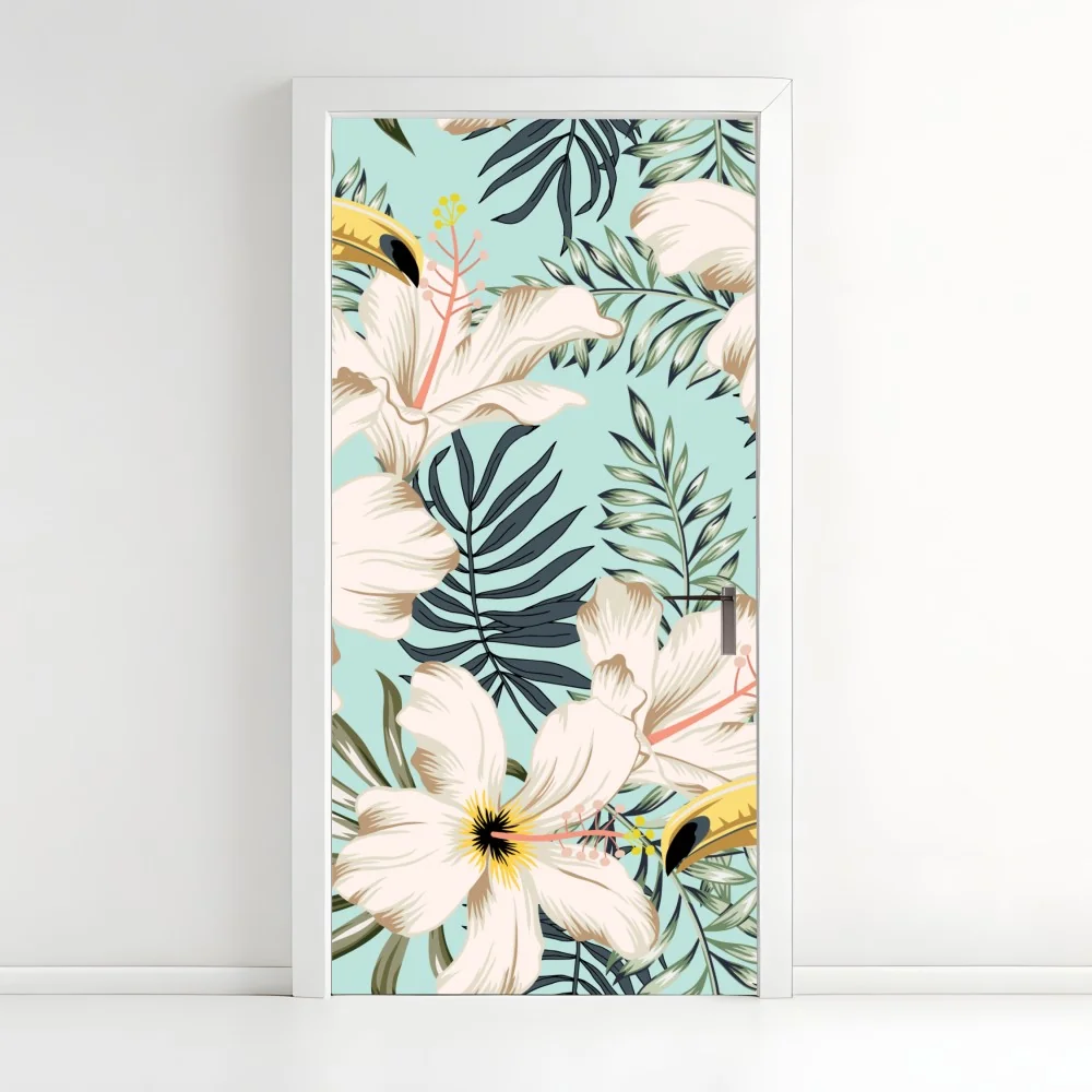 Türaufkleber tropisches muster mit tukan und blumen – Wallnifity® Türaufkleber tropisches muster mit tukan und blumen – Wallnifity®