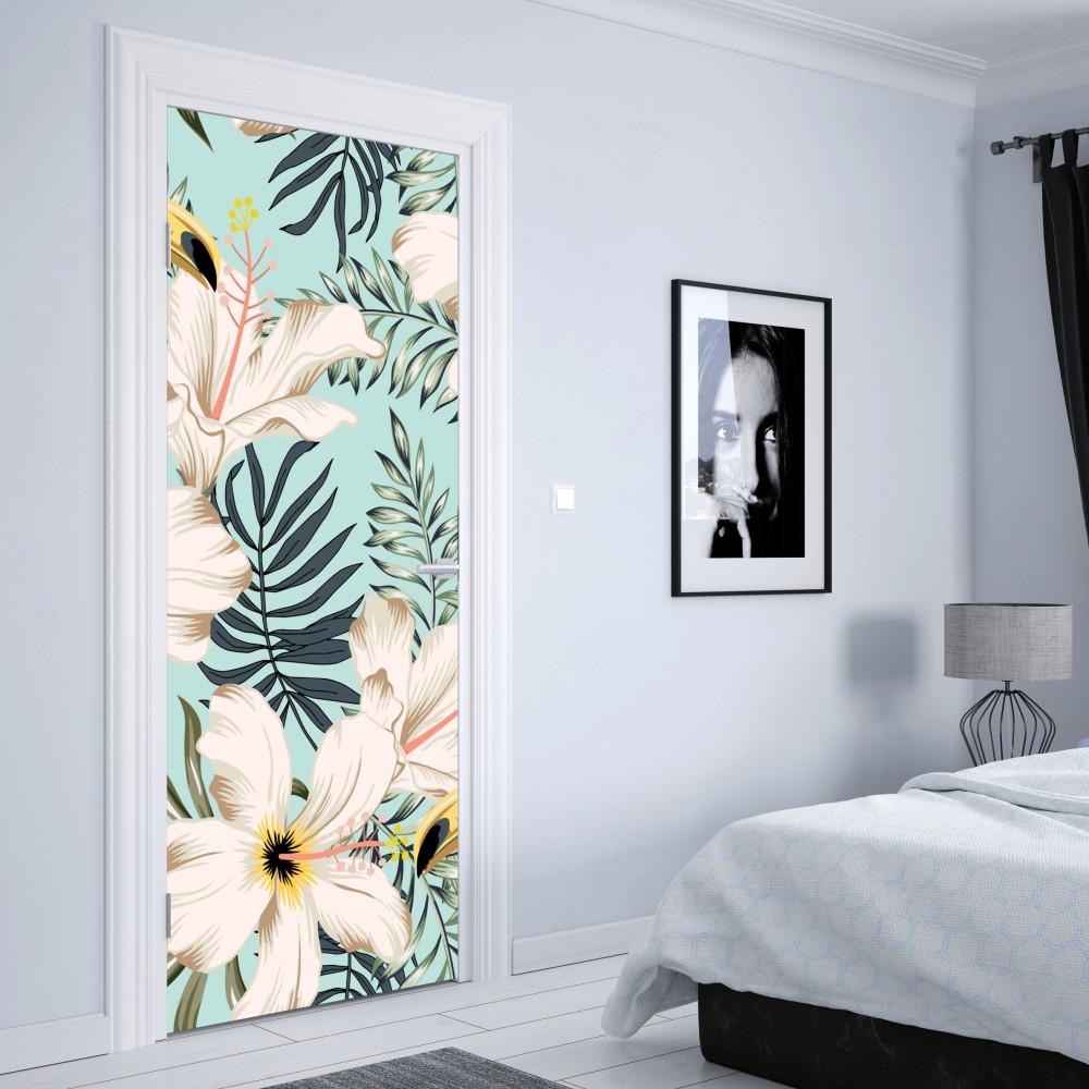 Türaufkleber tropisches muster mit tukan und blumen – Wallnifity® Türaufkleber tropisches muster mit tukan und blumen – Wallnifity®