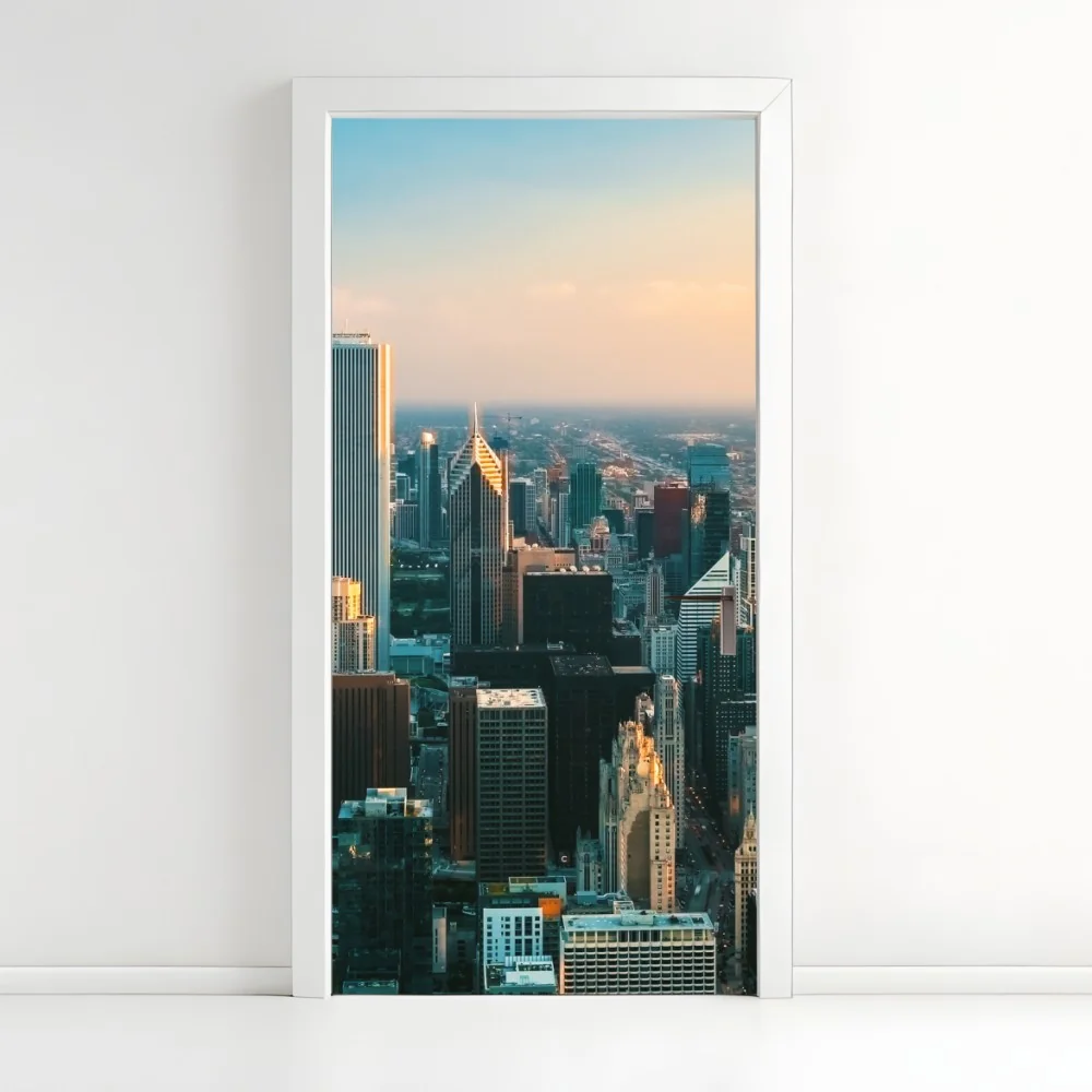 Türaufkleber Chicago skyline bei sonnenuntergang – Wallnifity®