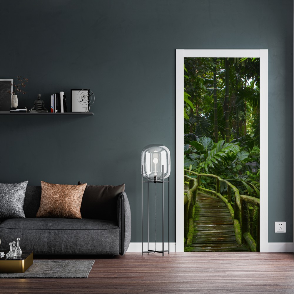 Türaufkleber ruhiger dschungelsteg durch üppigen regenwald – Wallnifity® Türaufkleber ruhiger dschungelsteg durch üppigen regenwald – Wallnifity®