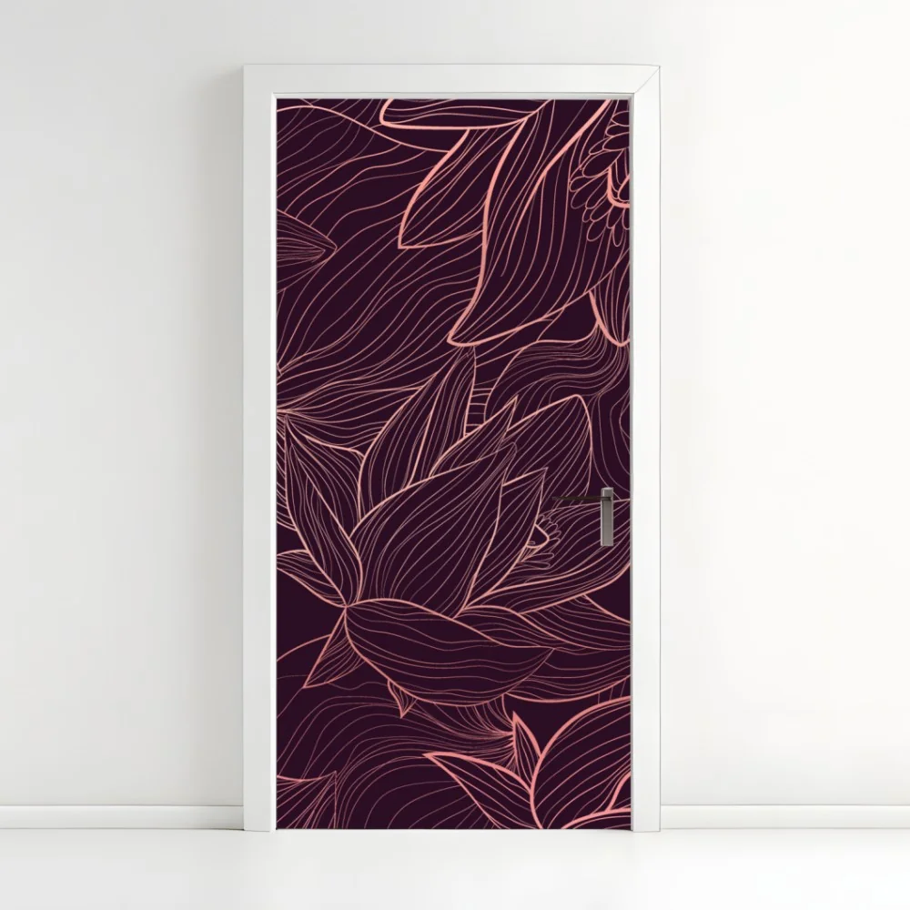 Türaufkleber elegantes rosa linienblumenmuster – Wallnifity® Türaufkleber elegantes rosa linienblumenmuster – Wallnifity®