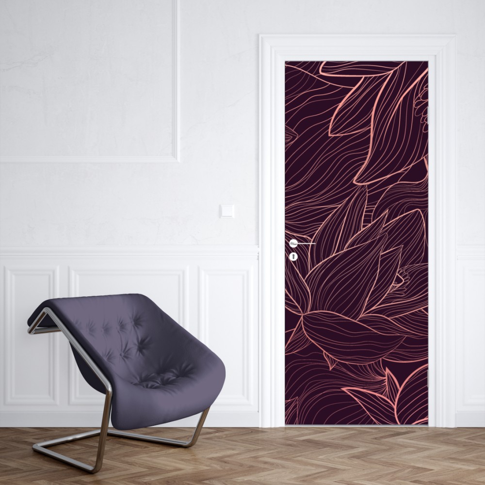Türaufkleber elegantes rosa linienblumenmuster – Wallnifity® Türaufkleber elegantes rosa linienblumenmuster – Wallnifity®