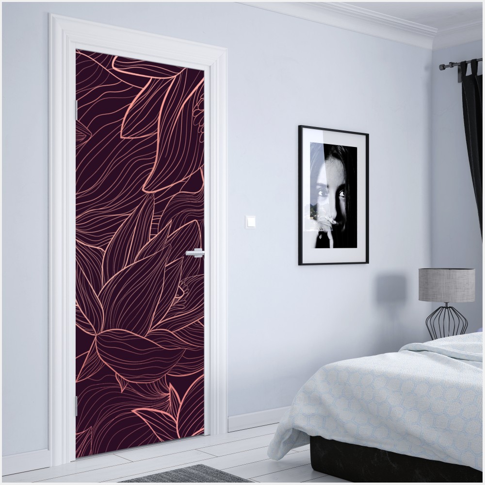 Türaufkleber elegantes rosa linienblumenmuster – Wallnifity® Türaufkleber elegantes rosa linienblumenmuster – Wallnifity®