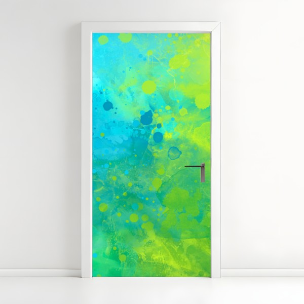 Türaufkleber lebhafte türkis und limetten aquarellspritzer – Wallnifity® Türaufkleber lebhafte türkis und limetten aquarellspritzer – Wallnifity®