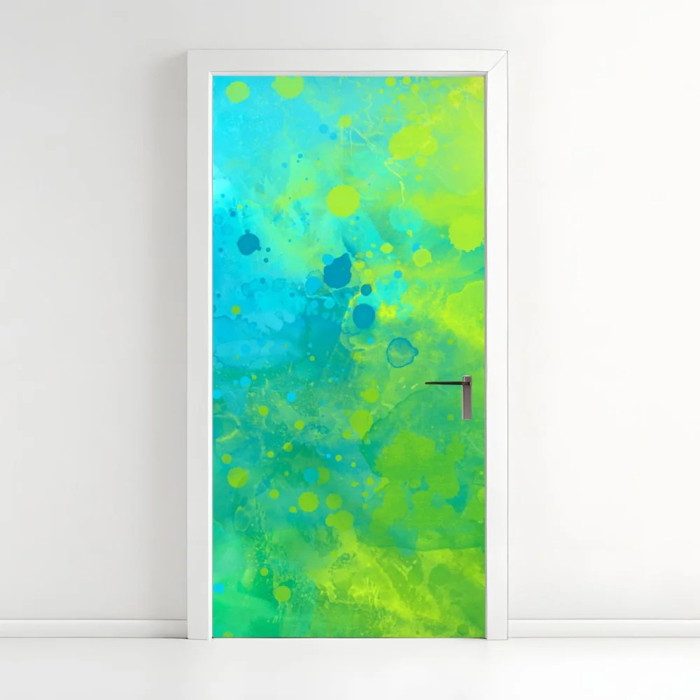 Türaufkleber lebhafte türkis und limetten aquarellspritzer – Wallnifity® Türaufkleber lebhafte türkis und limetten aquarellspritzer – Wallnifity®