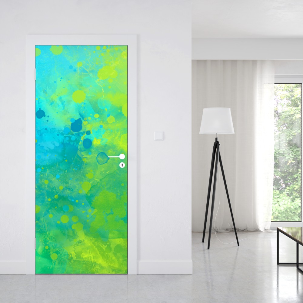 Türaufkleber lebhafte türkis und limetten aquarellspritzer – Wallnifity® Türaufkleber lebhafte türkis und limetten aquarellspritzer – Wallnifity®