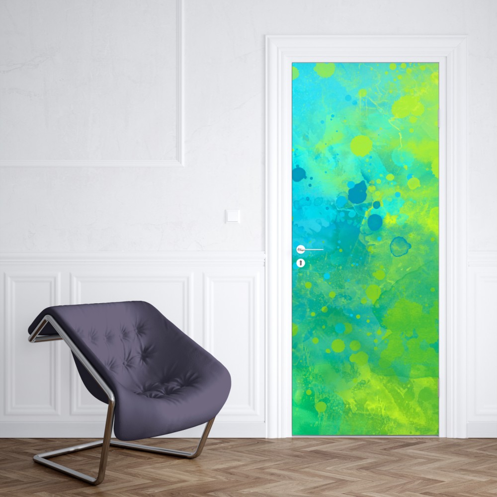 Türaufkleber lebhafte türkis und limetten aquarellspritzer – Wallnifity® Türaufkleber lebhafte türkis und limetten aquarellspritzer – Wallnifity®