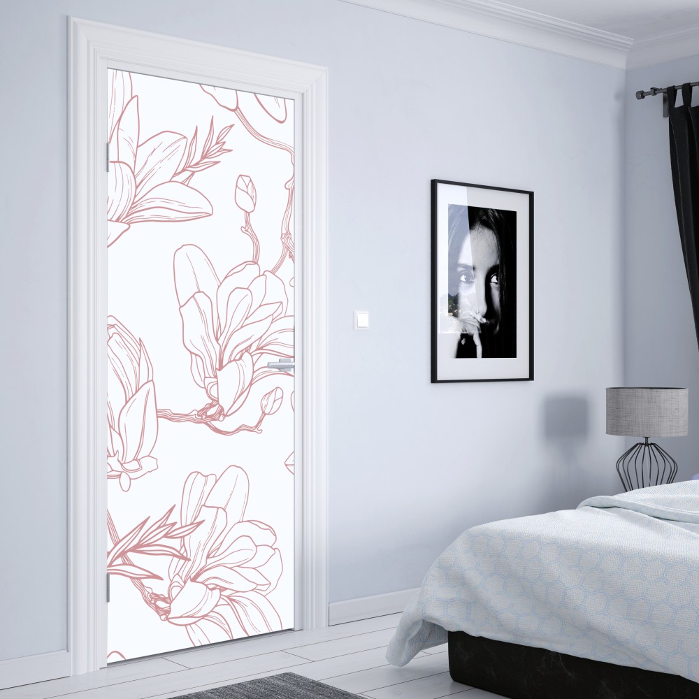 Türaufkleber zartes magnolienmuster in sanftem rosa – Wallnifity® Türaufkleber zartes magnolienmuster in sanftem rosa – Wallnifity®