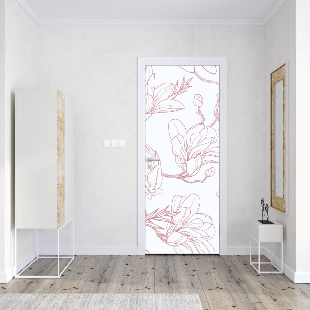 Türaufkleber zartes magnolienmuster in sanftem rosa – Wallnifity® Türaufkleber zartes magnolienmuster in sanftem rosa – Wallnifity®