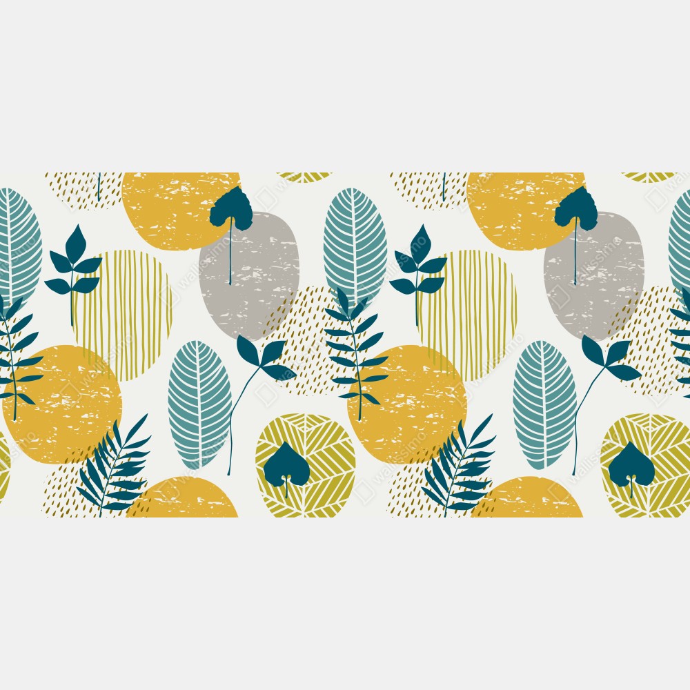 Türaufkleber türkis-senfgelbes botanisches muster – Wallnifity® Türaufkleber türkis-senfgelbes botanisches muster – Wallnifity®