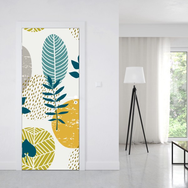 Türaufkleber türkis-senfgelbes botanisches muster – Wallnifity® Türaufkleber türkis-senfgelbes botanisches muster – Wallnifity®