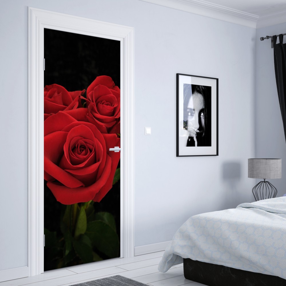 Türaufkleber rote rosen vor schwarzem hintergrund – Wallnifity® Türaufkleber rote rosen vor schwarzem hintergrund – Wallnifity®