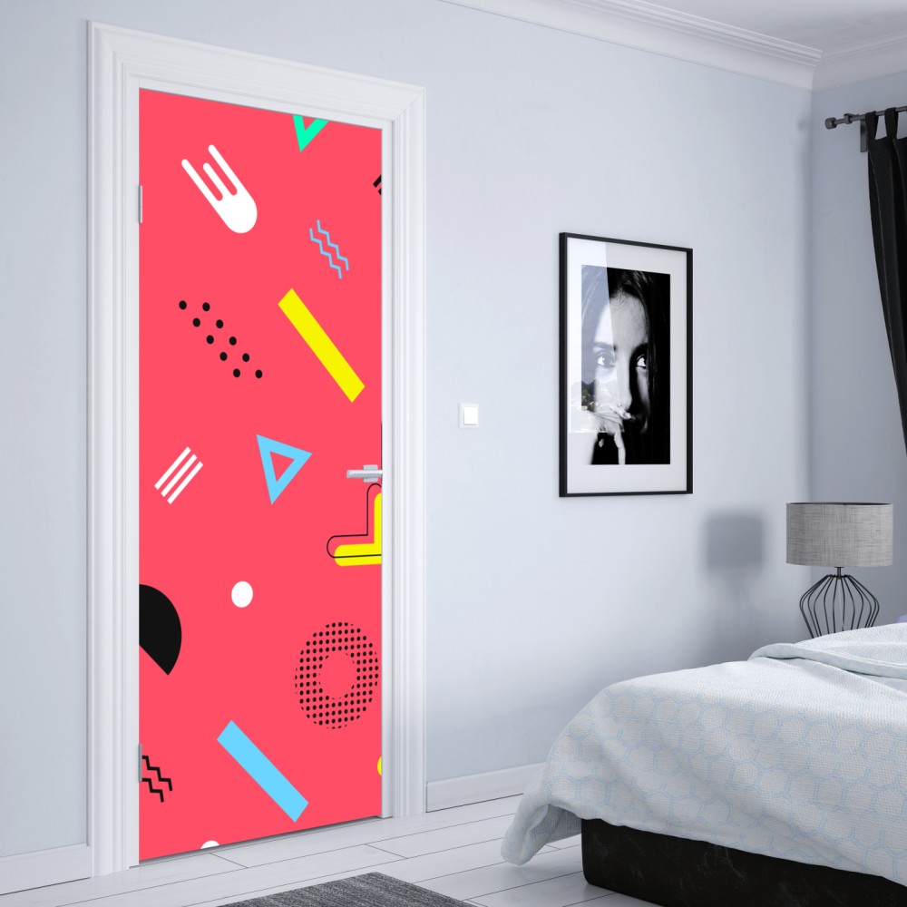Türaufkleber leuchtendes memphis geometrisches muster – Wallnifity® Türaufkleber leuchtendes memphis geometrisches muster – Wallnifity®