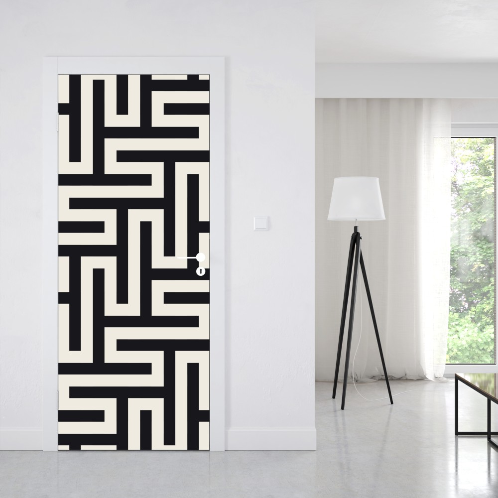 Türaufkleber geometrisches labyrinthmuster in beige und schwarz – Wallnifity® Türaufkleber geometrisches labyrinthmuster in beige und schwarz – Wallnifity®