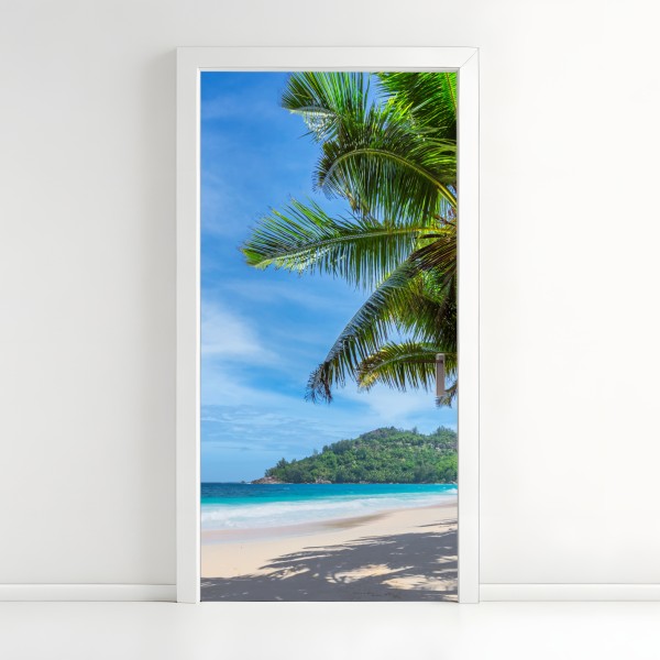 Türaufkleber tropischer sonnenuntergang am strand mit palmensilhouetten – Wallnifity®